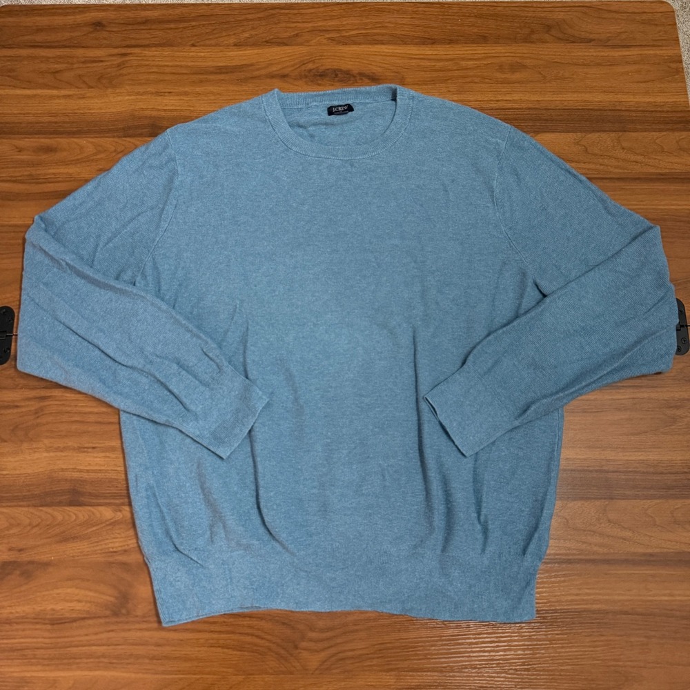 J.Crew Mens XL Light Blue 100% Cotton Crewneck Long Sleeve Knit Sweater